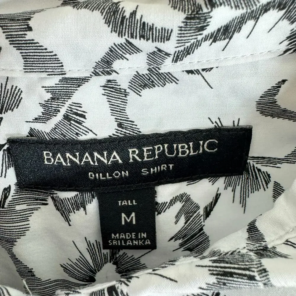 Banana Republic Cotton Dillon Black White Floral‎ Long Sleeve Button Up Men's M